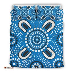 Aboriginal Bedding Set , Indigenous Circle Dot Painting Blue Color