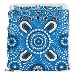 Aboriginal Bedding Set , Indigenous Circle Dot Painting Blue Color