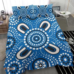 Aboriginal Bedding Set , Indigenous Circle Dot Painting Blue Color