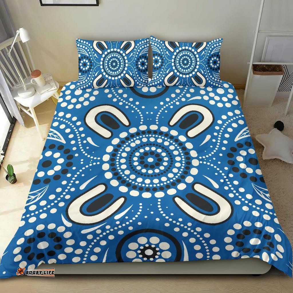 Aboriginal Bedding Set , Indigenous Circle Dot Painting Blue Color