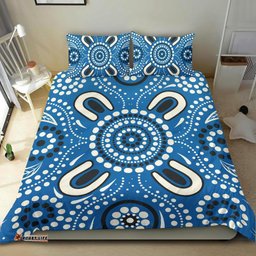 Aboriginal Bedding Set , Indigenous Circle Dot Painting Blue Color