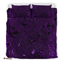 New Zealand Bedding Set, Maori Gods Tumatauenga God Of War Purple