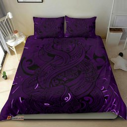 New Zealand Bedding Set, Maori Gods Tumatauenga God Of War Purple