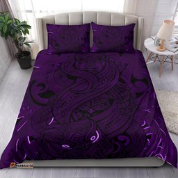 New Zealand Bedding Set, Maori Gods Tumatauenga God Of War Purple