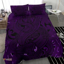 New Zealand Bedding Set, Maori Gods Tumatauenga God Of War Purple