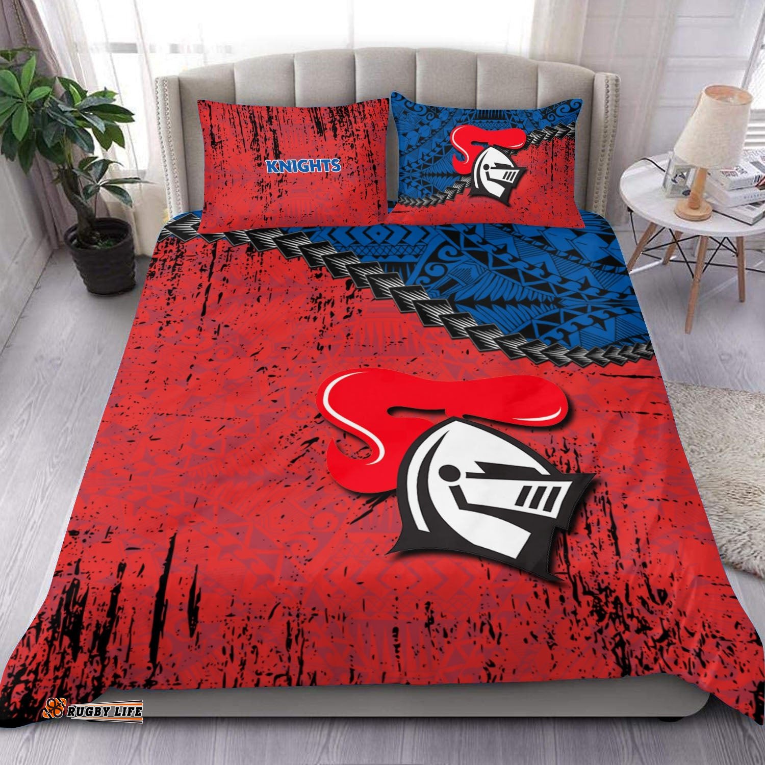Newcastle Knights Bedding Set Grunge Polynesian Tattoo - NRL