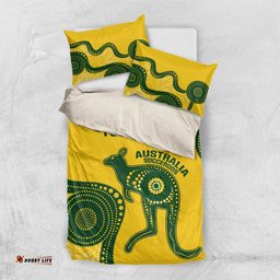 Custom Australia Soccer Bedding Set Go Socceroos Kangaroo With Indigenous Art