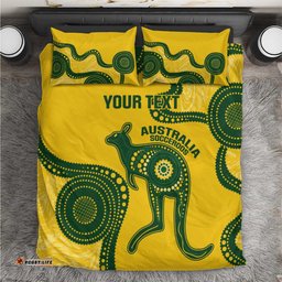 Custom Australia Soccer Bedding Set Go Socceroos Kangaroo With Indigenous Art