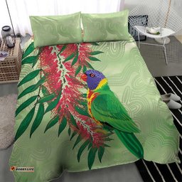 Australia Bottlebrush And Lorikeets Bedding Set Aboriginal Art Watercolor Style