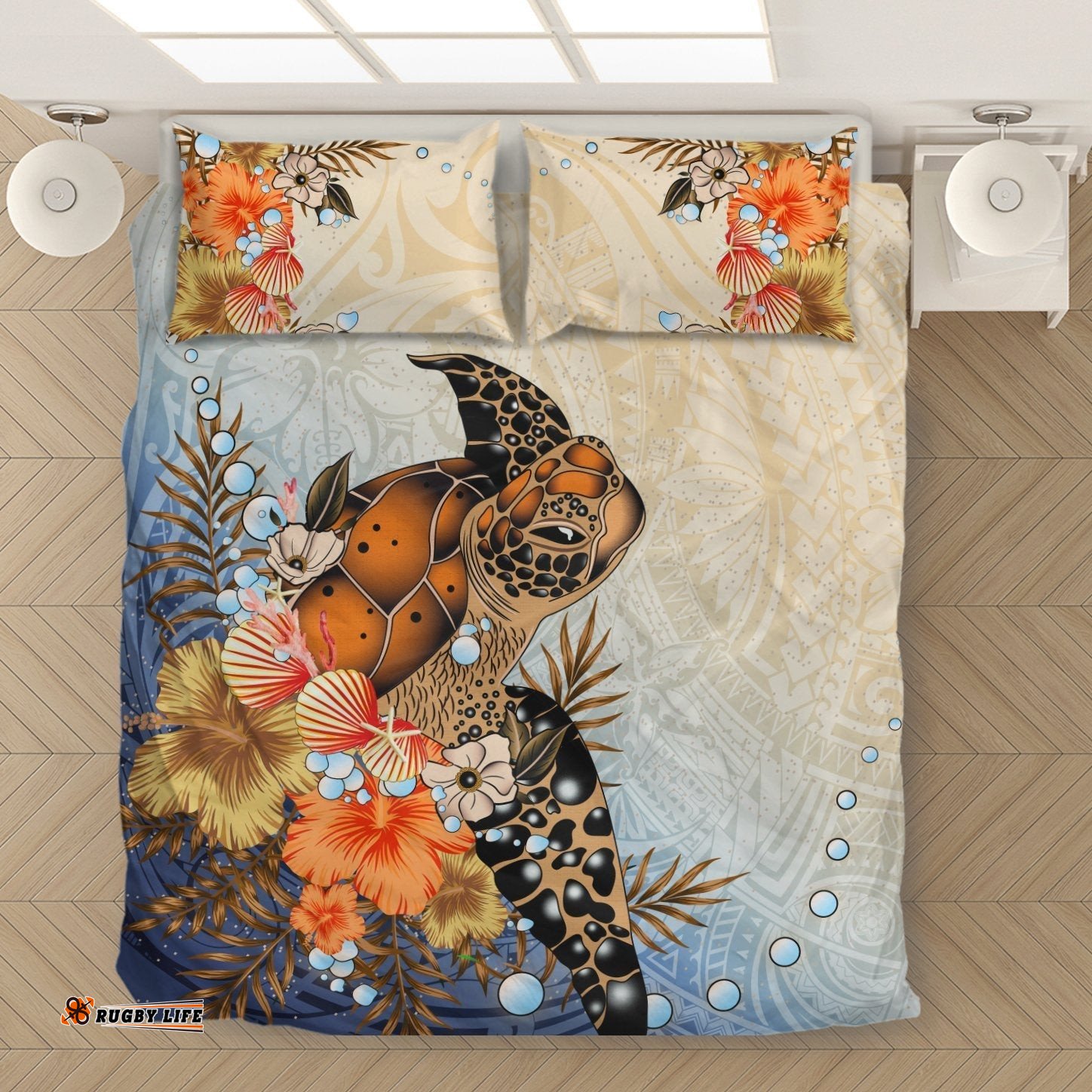 Polynesian Turtle Hibiscus Sea Shell Bedding Set