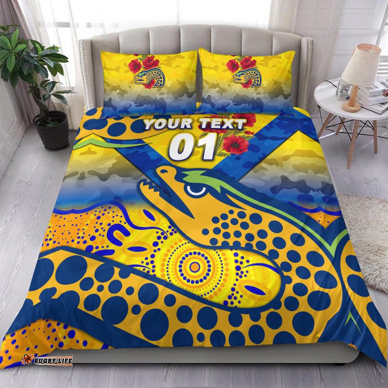 Custom Personalised Parramatta Eels ANZAC 2022 Bedding Set Indigenous Vibes Gold