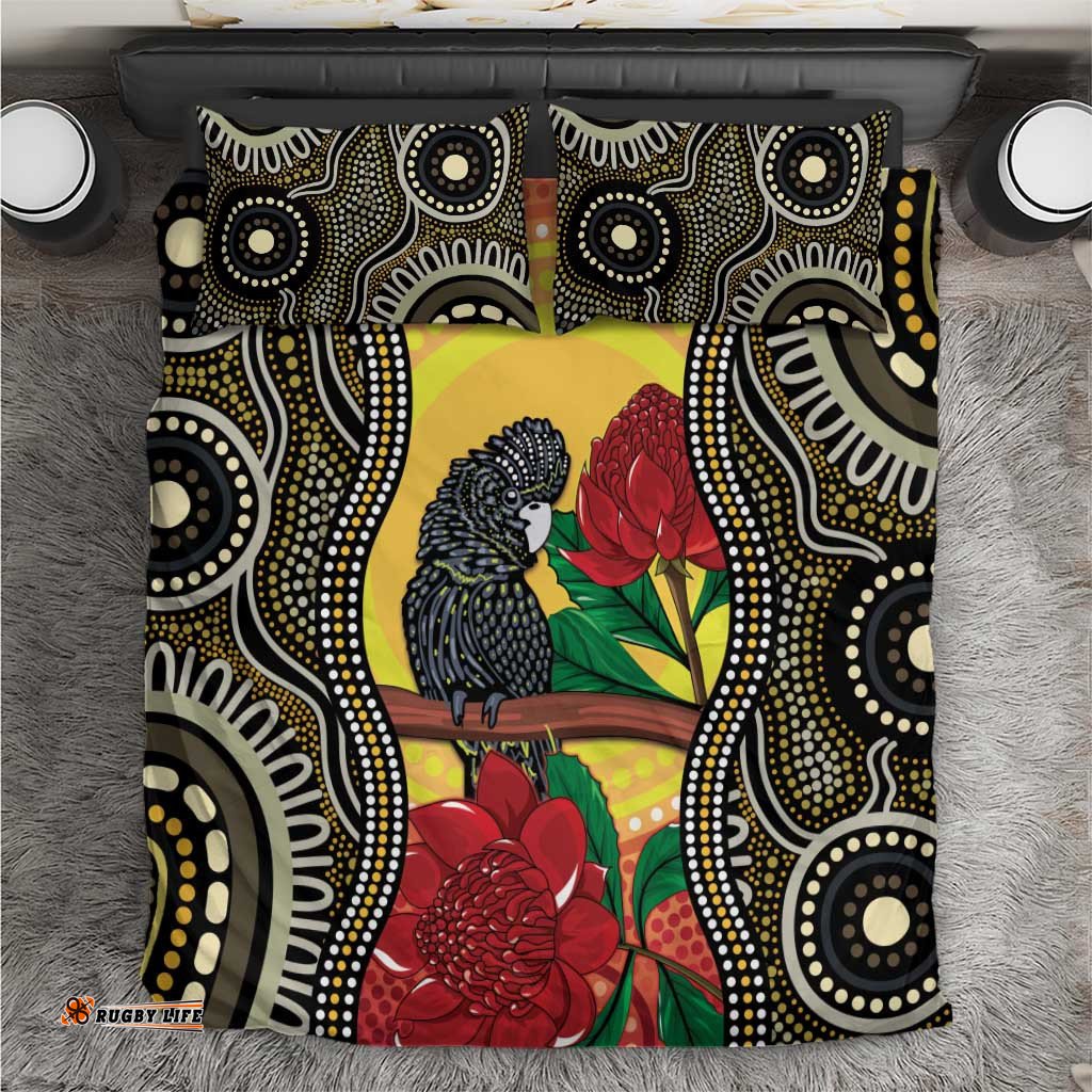 Waratah And Banksian Cockatoo Bedding Set Aboriginal Art