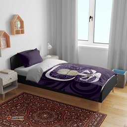 Purple New Zealand Eel Bedding Set Aotearoa Maori Tuna With Kotiate Weapon