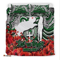 Rabbitohs Bedding Set Anzac Day Poppy Flowers With Aboriginal