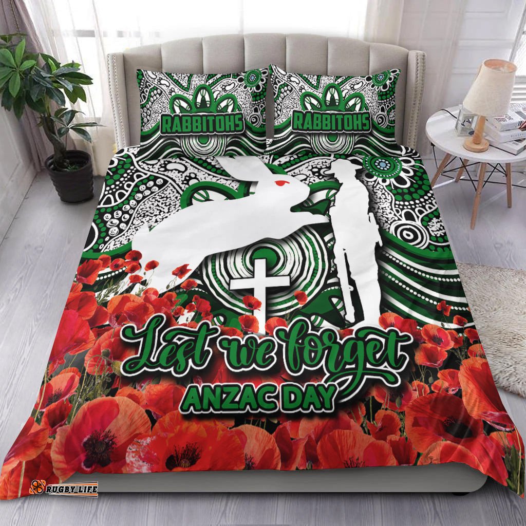Rabbitohs Bedding Set Anzac Day Poppy Flowers With Aboriginal