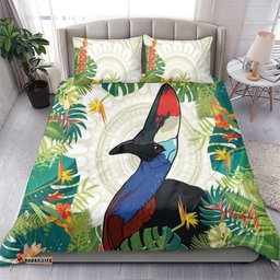 Cassowary Australia Bedding Set Tropical Flowers Mix Aboriginal Art