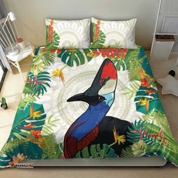 Cassowary Australia Bedding Set Tropical Flowers Mix Aboriginal Art
