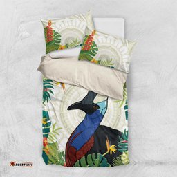 Cassowary Australia Bedding Set Tropical Flowers Mix Aboriginal Art