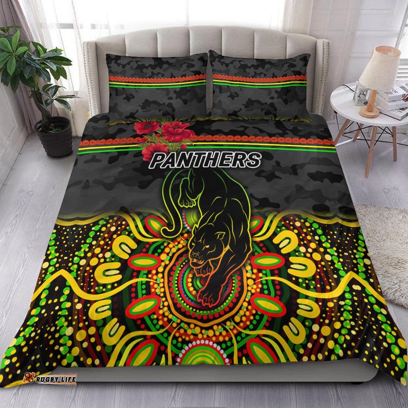 Penrith Panthers ANZAC 2022 Bedding Set Indigenous Vibes Black