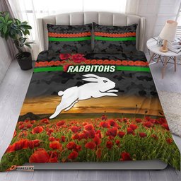 South Sydney Rabbitohs ANZAC 2022 Bedding Set Poppy Flowers Vibes Black