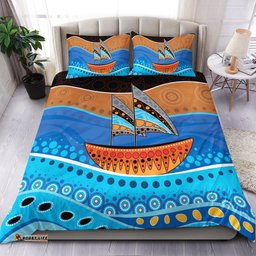 Aboriginal Bedding Set - Aboriginal Dot Painting Depicting Boat