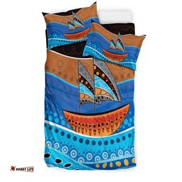 Aboriginal Bedding Set - Aboriginal Dot Painting Depicting Boat