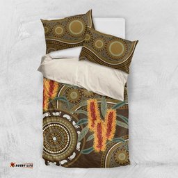 Australian Yellow Banksia Flowers Bedding Set Aboriginal Dot Art