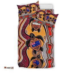 Aboriginal Bedding Set, Turtle Australia Flag Footprint Sydney Opera