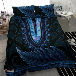 Blue African Dashiki With Aotearoa Maori Bedding Set Paua Shell Mix Silver Fern