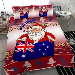 Christmas Bedding Set - Australia Santa Claus Hold The Flag Red