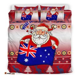 Christmas Bedding Set - Australia Santa Claus Hold The Flag Red