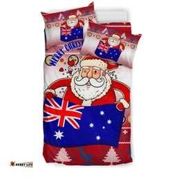 Christmas Bedding Set - Australia Santa Claus Hold The Flag Red