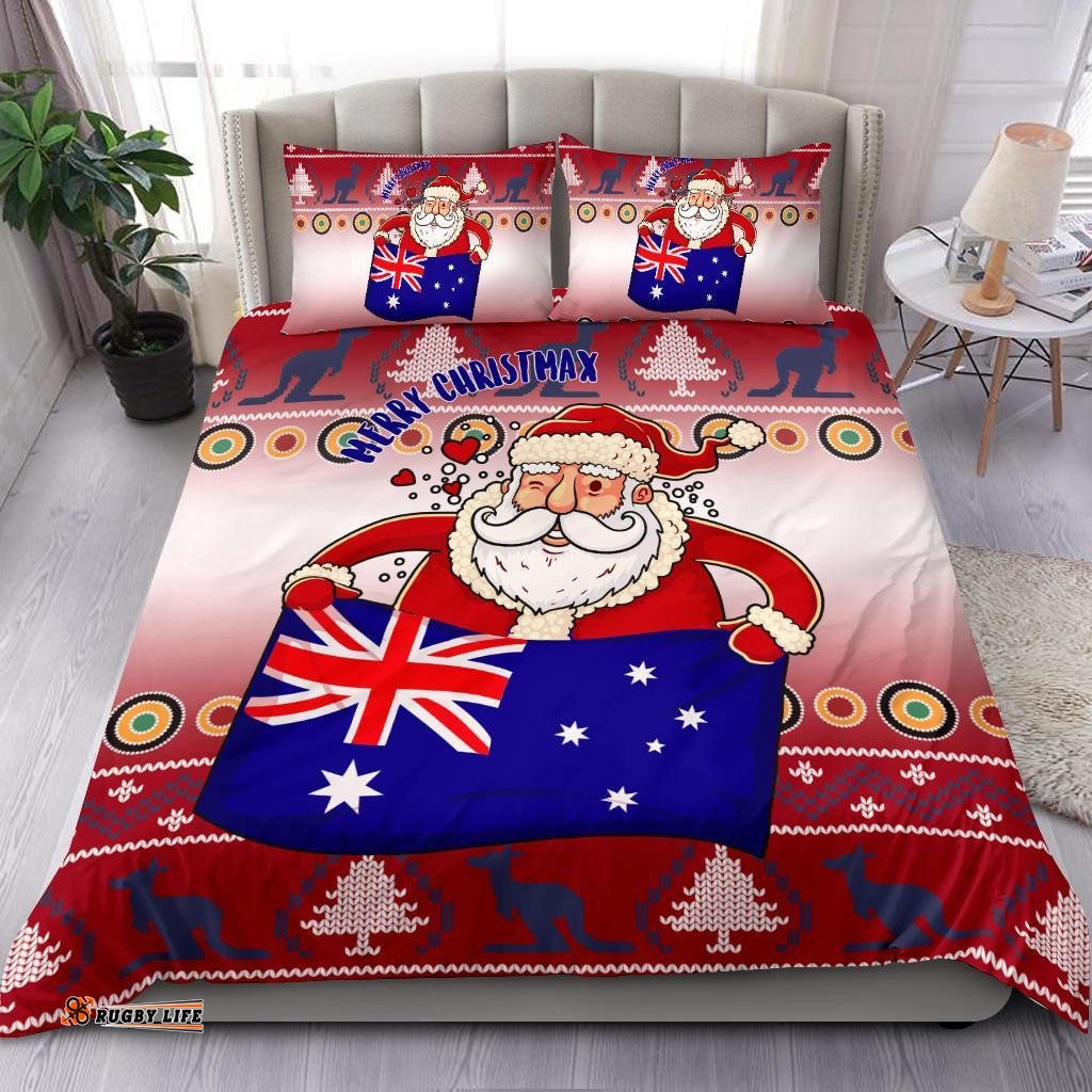 Christmas Bedding Set - Australia Santa Claus Hold The Flag Red