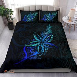 Light Silver Fern New Zealand Bedding Set, Frangipani Tattoo Duvet Covers Blue