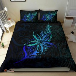 Light Silver Fern New Zealand Bedding Set, Frangipani Tattoo Duvet Covers Blue