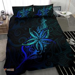 Light Silver Fern New Zealand Bedding Set, Frangipani Tattoo Duvet Covers Blue