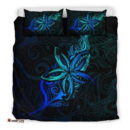 Light Silver Fern New Zealand Bedding Set, Frangipani Tattoo Duvet Covers Blue