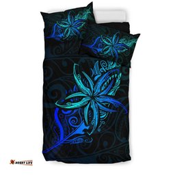 Light Silver Fern New Zealand Bedding Set, Frangipani Tattoo Duvet Covers Blue
