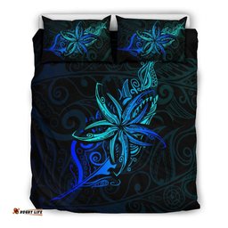 Light Silver Fern New Zealand Bedding Set, Frangipani Tattoo Duvet Covers Blue