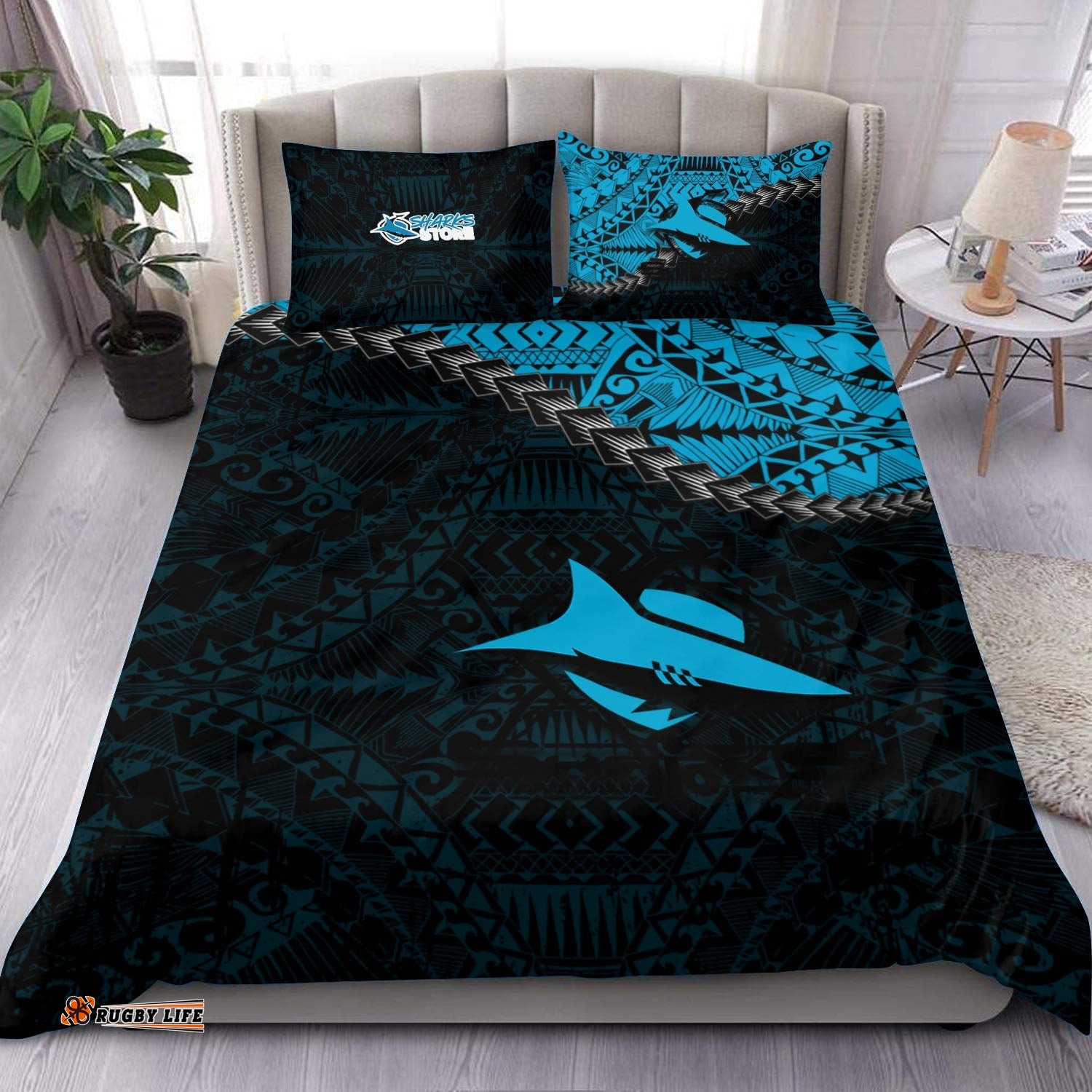 Cronulla-Sutherland Sharks Bedding Set Grunge Polynesian Tattoo - NRL