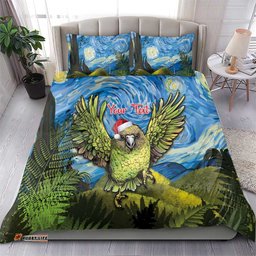 Personalised Jumping Kakapo Christmas Bedding Set New Zealand Fern Starry Night Style