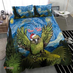 Personalised Jumping Kakapo Christmas Bedding Set New Zealand Fern Starry Night Style