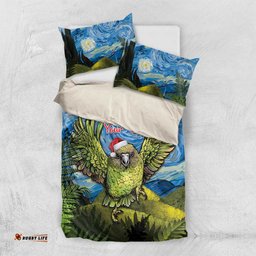 Personalised Jumping Kakapo Christmas Bedding Set New Zealand Fern Starry Night Style