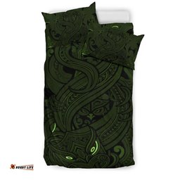 New Zealand Bedding Set, Maori Gods Tumatauenga God Of War Green