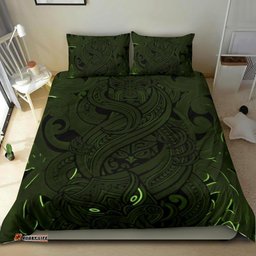 New Zealand Bedding Set, Maori Gods Tumatauenga God Of War Green