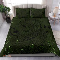 New Zealand Bedding Set, Maori Gods Tumatauenga God Of War Green