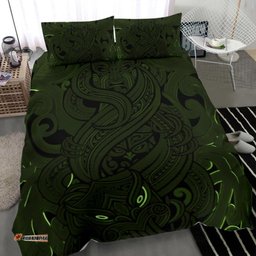 New Zealand Bedding Set, Maori Gods Tumatauenga God Of War Green