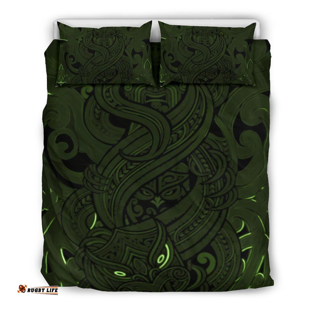 New Zealand Bedding Set, Maori Gods Tumatauenga God Of War Green