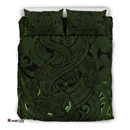 New Zealand Bedding Set, Maori Gods Tumatauenga God Of War Green