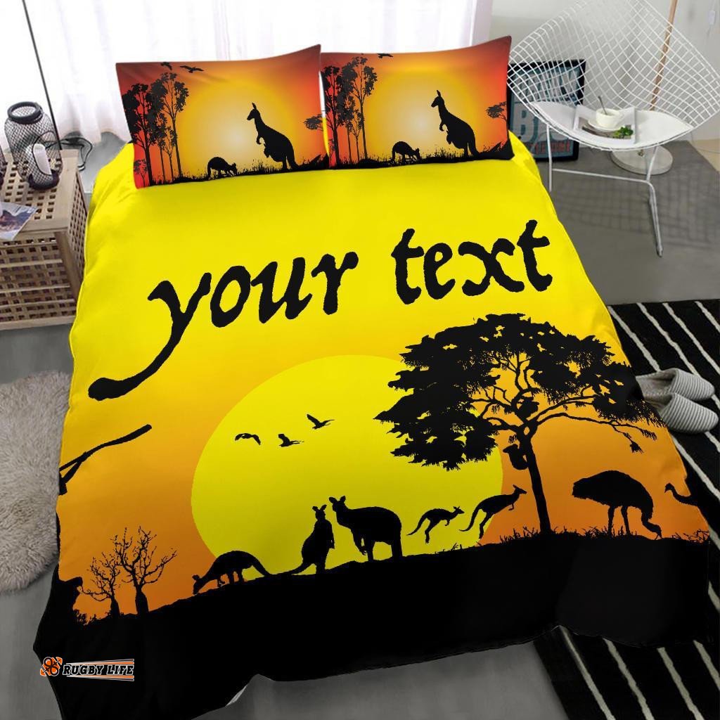 Custom Text Bedding Sets - Sunset Australia View